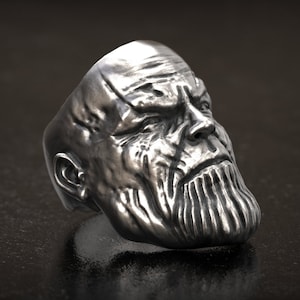 Avengers, Infinity War, Anello di Thanos, Anello da uomo, Anello rustico, Stampa 3D, Gioielli stampati in 3D, Argento, Stampato in 3D, Anello da supereroe
