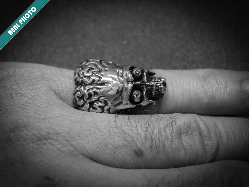Punk Ring Alien Ring 3D Print 3d printed Jewellery Silver Jewellery Movie Ring Mars Attacks Oxidized Motorcycle Jewelry