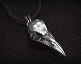 Bird Skull Pendant, Raven Skull, Silver Bird Pendant, Gothic, 3D Print, Oxidized, 3d printed Jewelry, Punk Pendant, Silver Skull