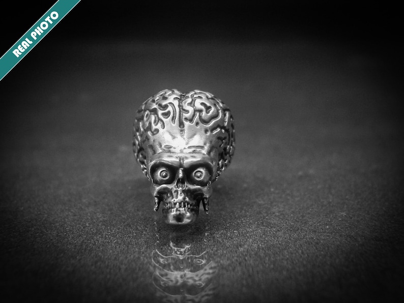 Punk Ring Alien Ring 3D Print 3d printed Jewellery Silver Jewellery Movie Ring Mars Attacks Oxidized Motorcycle Jewelry
