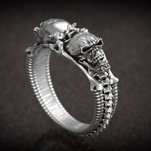 Anillo de doble cara, Anillo del diablo, Joyería de calavera, Anillo de motociclista, Anillo de plata para hombre, Joyería oculta, Anillo de calavera para mujer, Joyería impresa en 3D