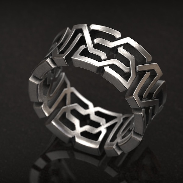 Geometric Pattern Ring, Wedding Band Ring, Filigree Style, Unique Ring, Mens Band Ring, Geometric Stacking Ring, 3d printed Jewellery,