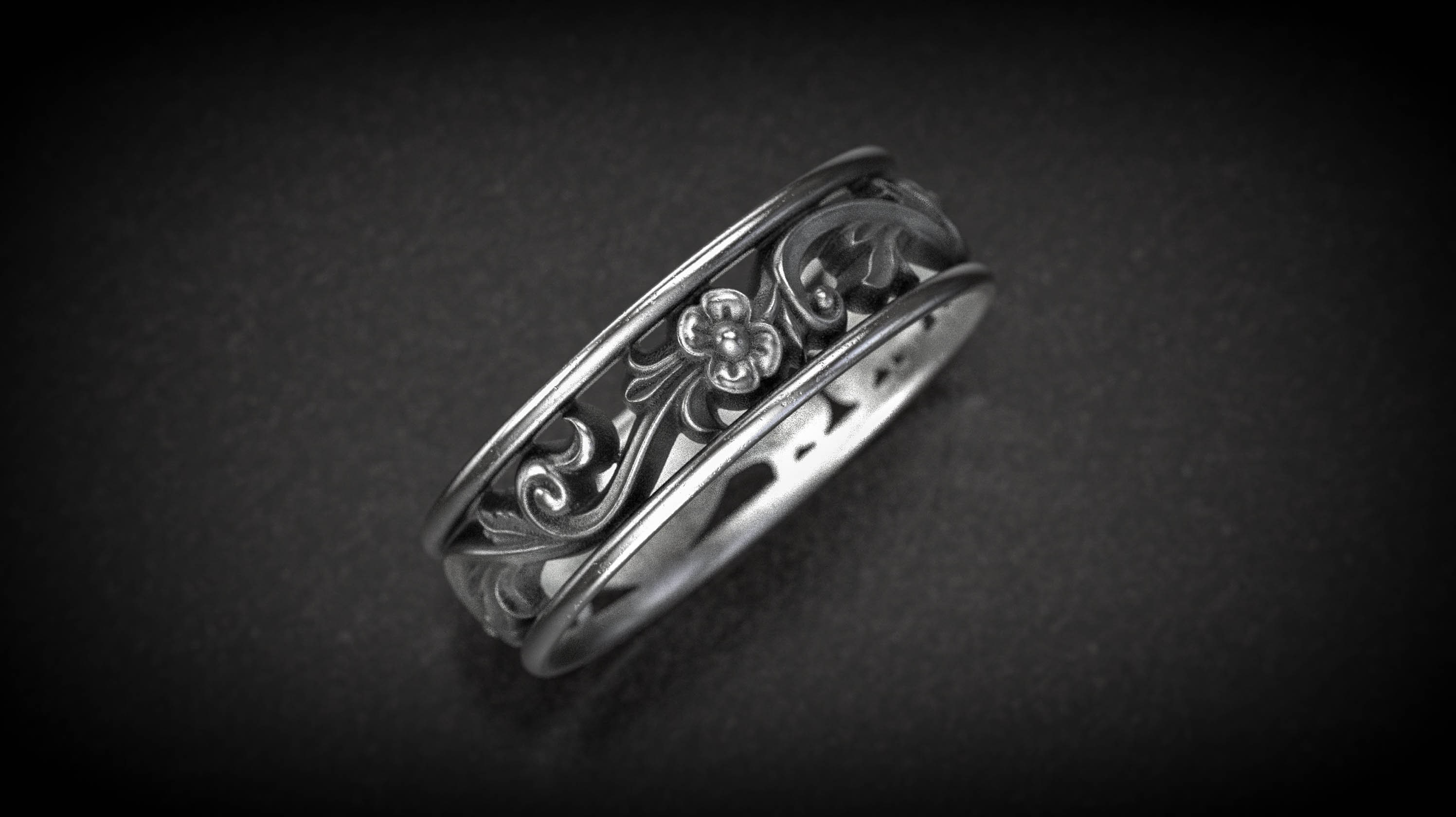 Ring Flower Pattern Floral Pattern Ring, Wedding Band Ring, Filigree Style, Unique Ring ...