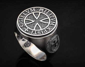 Medieval Knights Templar Ring, Mens Ring, Seal of Knights Templar, 3D Print , 3d printed Jewelry , 3d Printed , Sterling Silver, Oxidized,