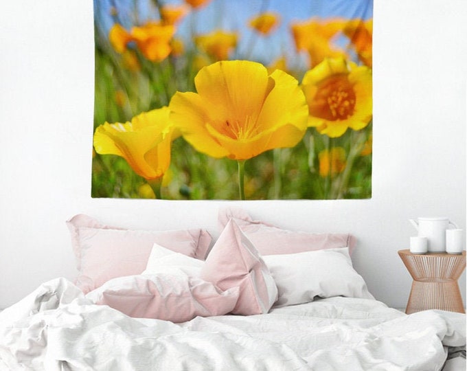 Yellow Poppy Tapestry|California Native Wildflowers|Southwestern Wildflowers|Daisy|California poppy|Lupine|Flowers|Gifts