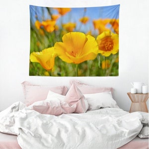 Yellow Poppy Tapestry|California Native Wildflowers|Southwestern Wildflowers|Daisy|California poppy|Lupine|Flowers|Gifts