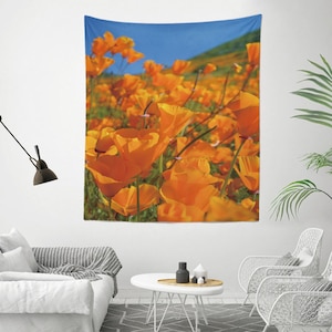 California Poppies Tapestry|California Native Wildflowers|Southwestern Wildflowers|Daisy|California poppy|Lupine|Flowers|Gifts