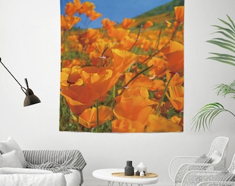 California Poppies Tapestry|California Native Wildflowers|Southwestern Wildflowers|Daisy|California poppy|Lupine|Flowers|Gifts