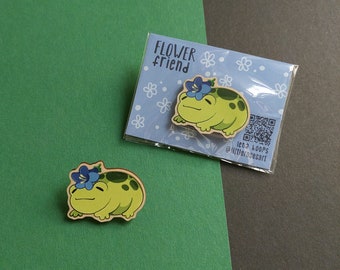 Frog - Flower Friend - wooden pin