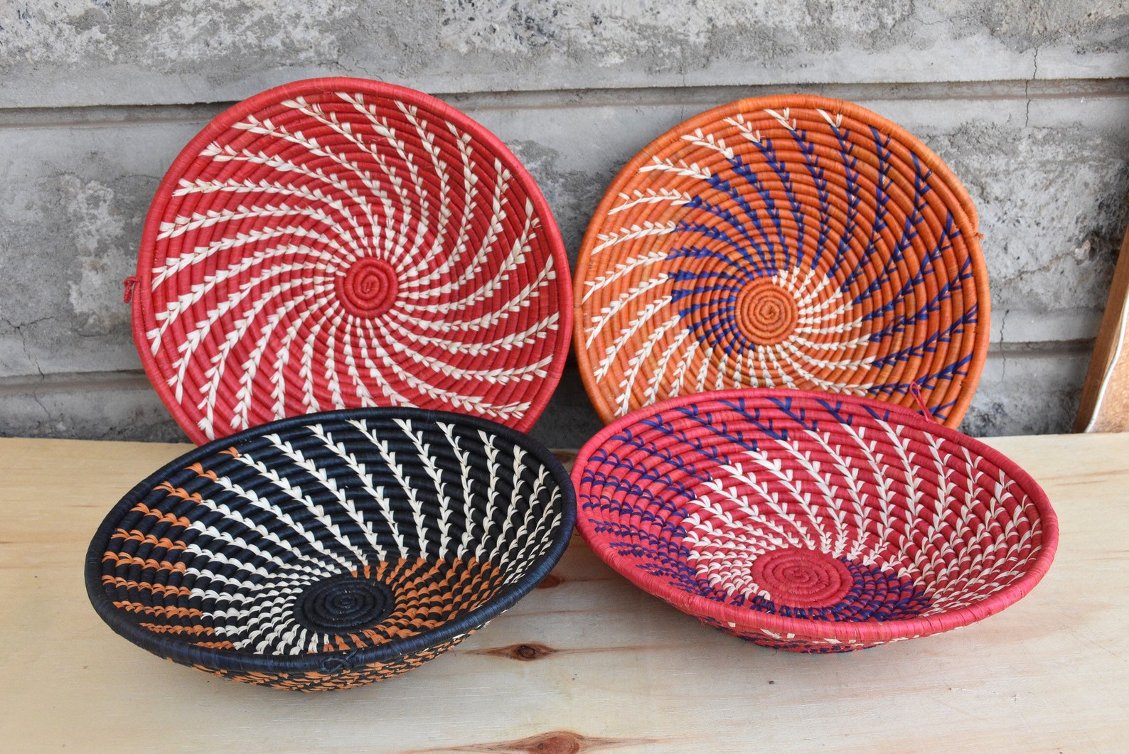 African Wall Basket Set Woven Wall Baskets Wall Art Decor Etsy