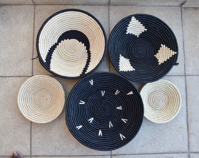 Wall Hanging Basket, African Wall Art Basket Set of 5, Woven Boho