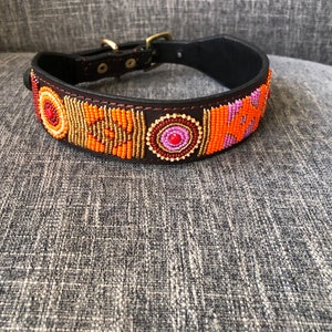 African Beaded Leather Dog Collar, Maasai Handmade Dog Collar, Personalized Bead Dog Collar, Kenyan Dog Collar African Pet Jewelry G image 5