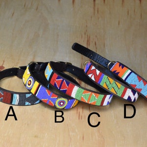 Leather Dog Collar, African Beaded Dog Collar, Maasai Dog Collar, Large Leather Dog Collar Personalized, Kenyan Dog Collar African P image 1