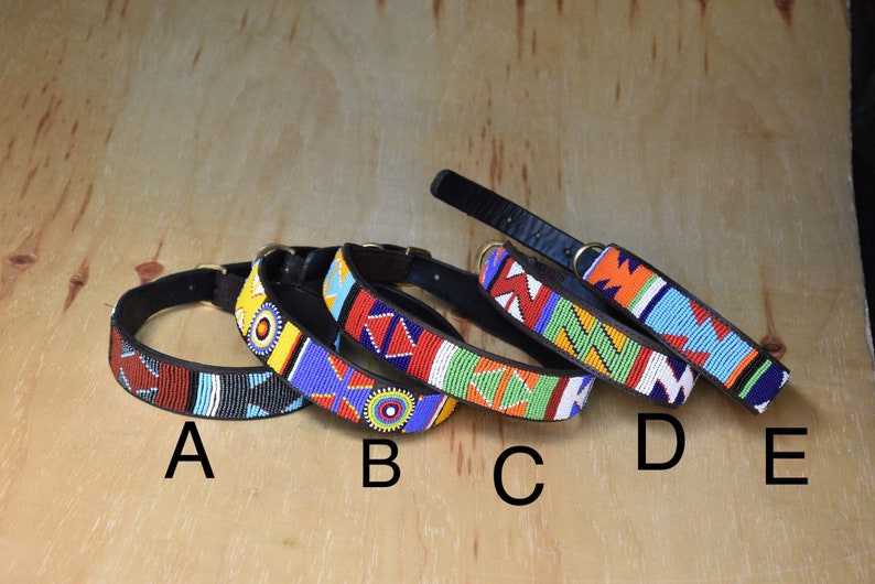 Leather Dog Collar, African Beaded Dog Collar, Maasai Dog Collar, Large Leather Dog Collar Personalized, Kenyan Dog Collar African P image 1