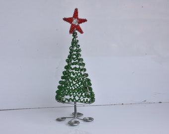 ON SALE Beaded christmas tree, wire sculpture, wire christmas tree, miniature christmas tree