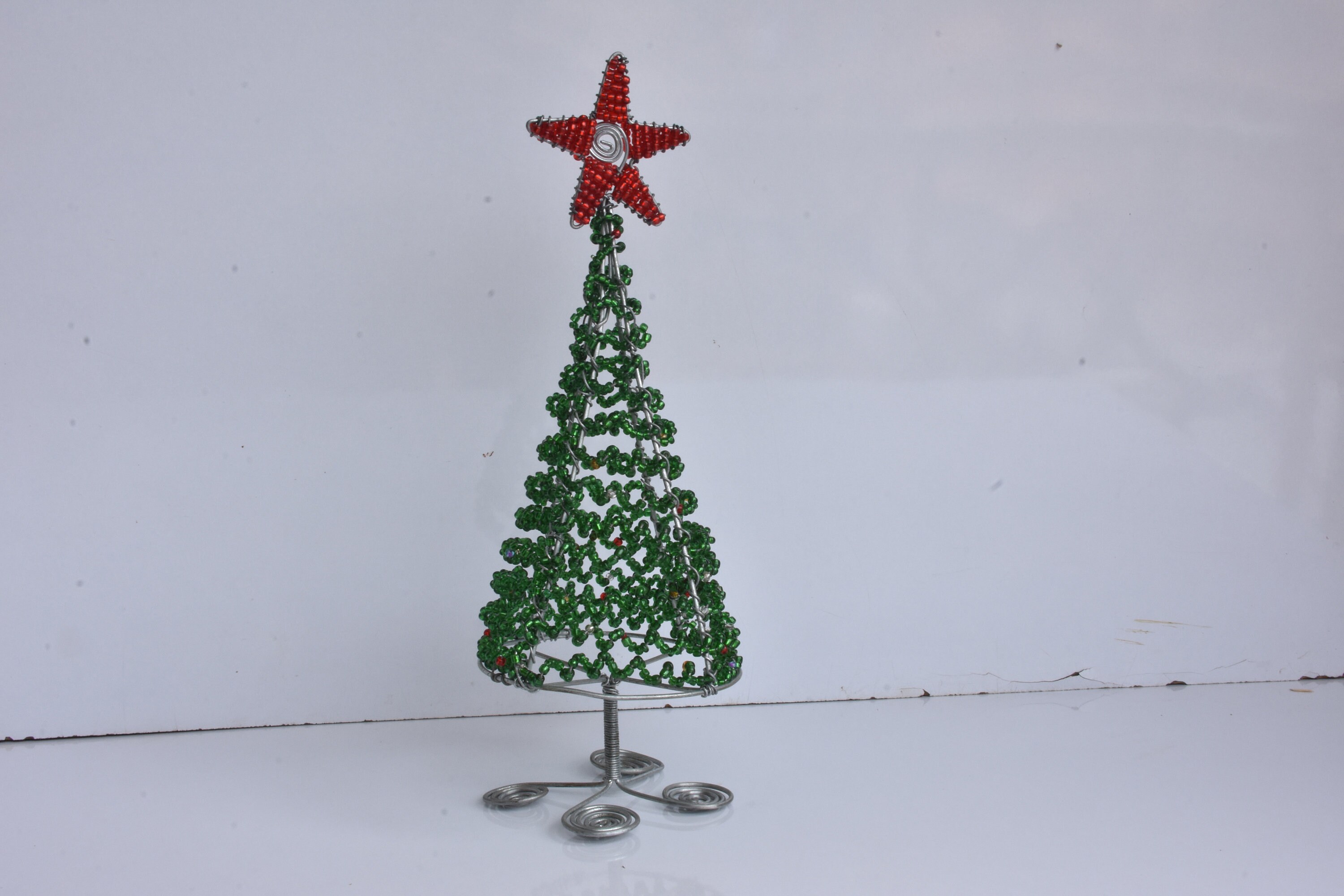 ON SALE Beaded Christmas Tree, Wire Sculpture, Wire Christmas Tree