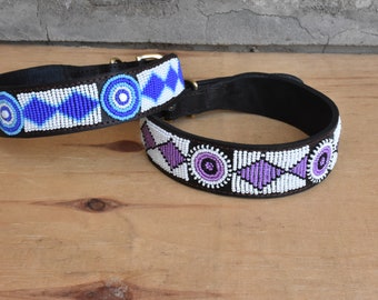 Leather Dog Collar, African Beaded Dog Collar, Maasai Dog Collar, Large Leather Dog Collar Personalized, Kenyan Dog Collar African P