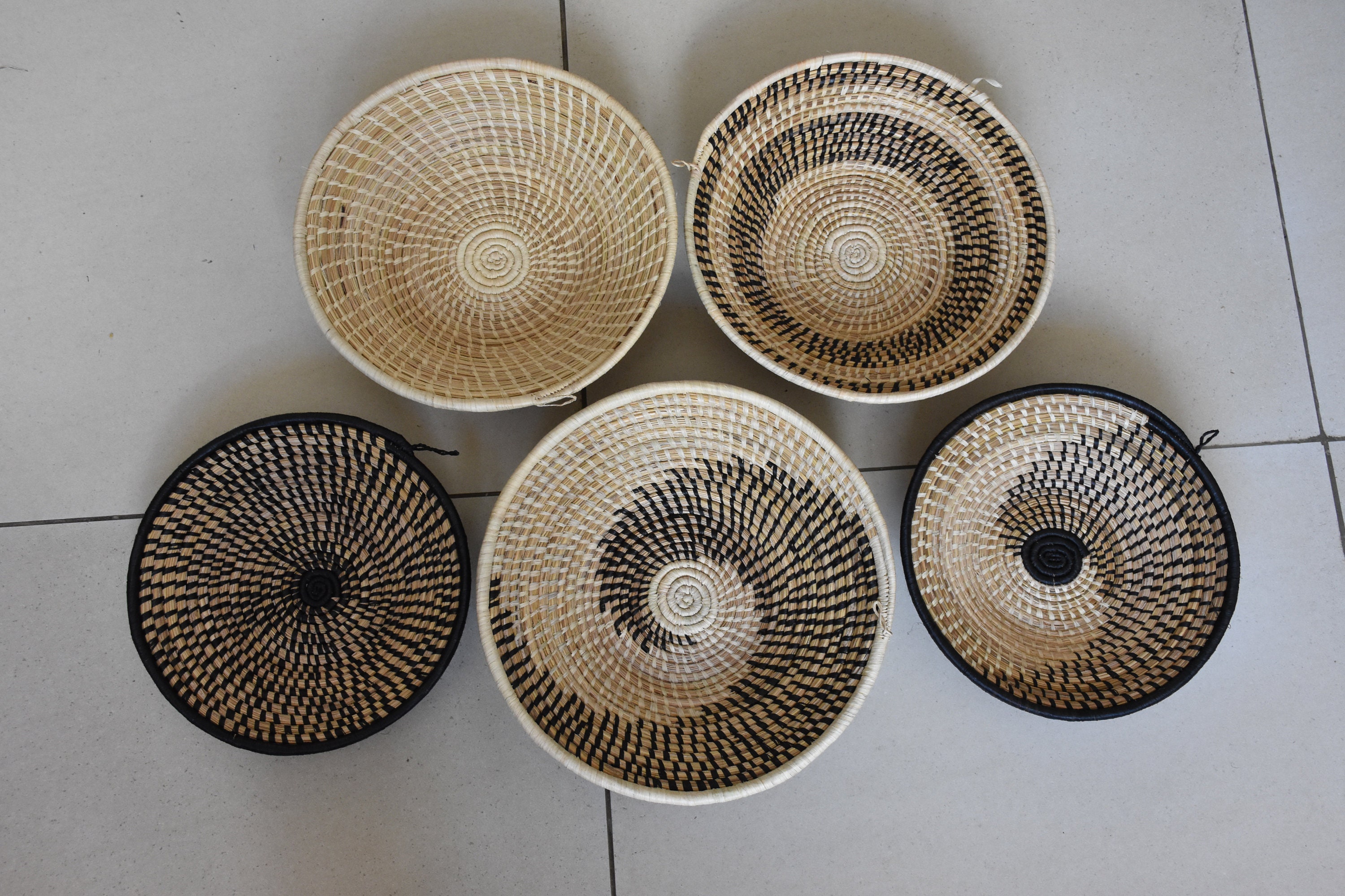 Woven Wall Basket Set of 5 Black White Basket Wall Decor Etsy