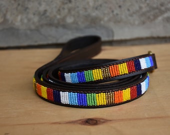 Beaded Leather Dog Leash, African Handmade Leather Dog Lead, Maasai Beaded Dog Lead, African Pet Jewelry Gifts For Pooch, Leather Pe