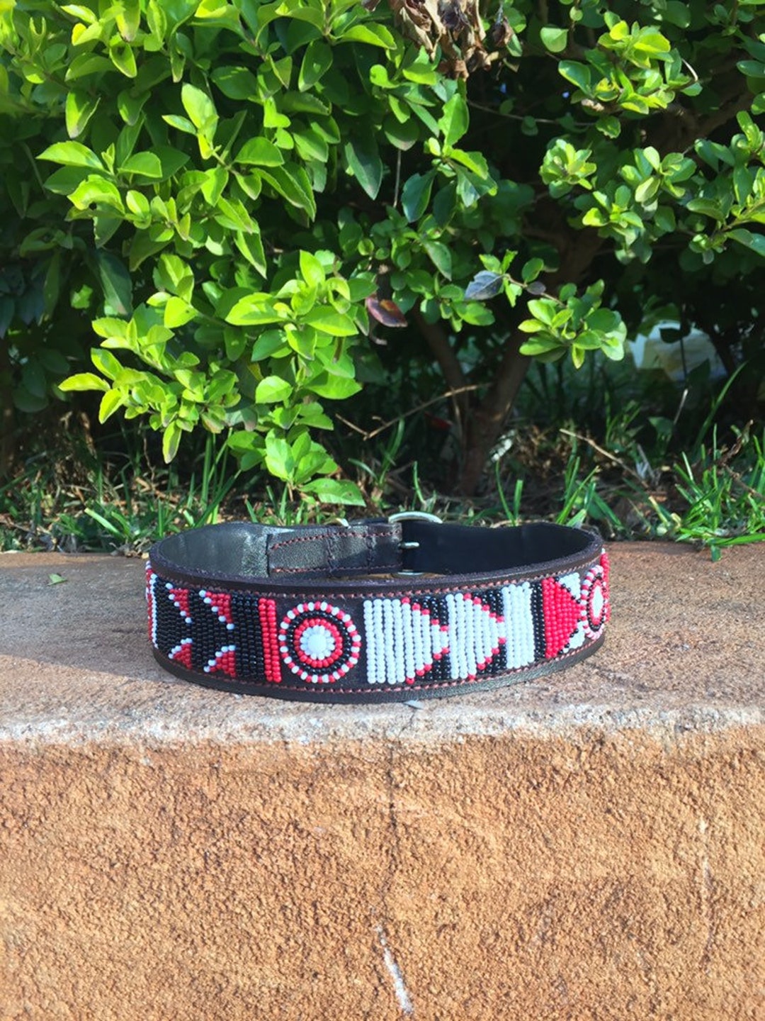 Leather Dog Collar, African Beaded Dog Collar, Maasai Dog Collar, Large