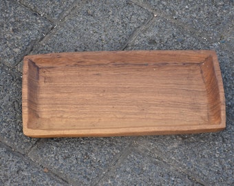 Bandeja de servicio de madera larga, bandeja de joyería de escritorio de madera, bandeja de velas tallada a mano, bandeja decorativa de servicio de madera, cuencos de decoración de madera hechos a mano