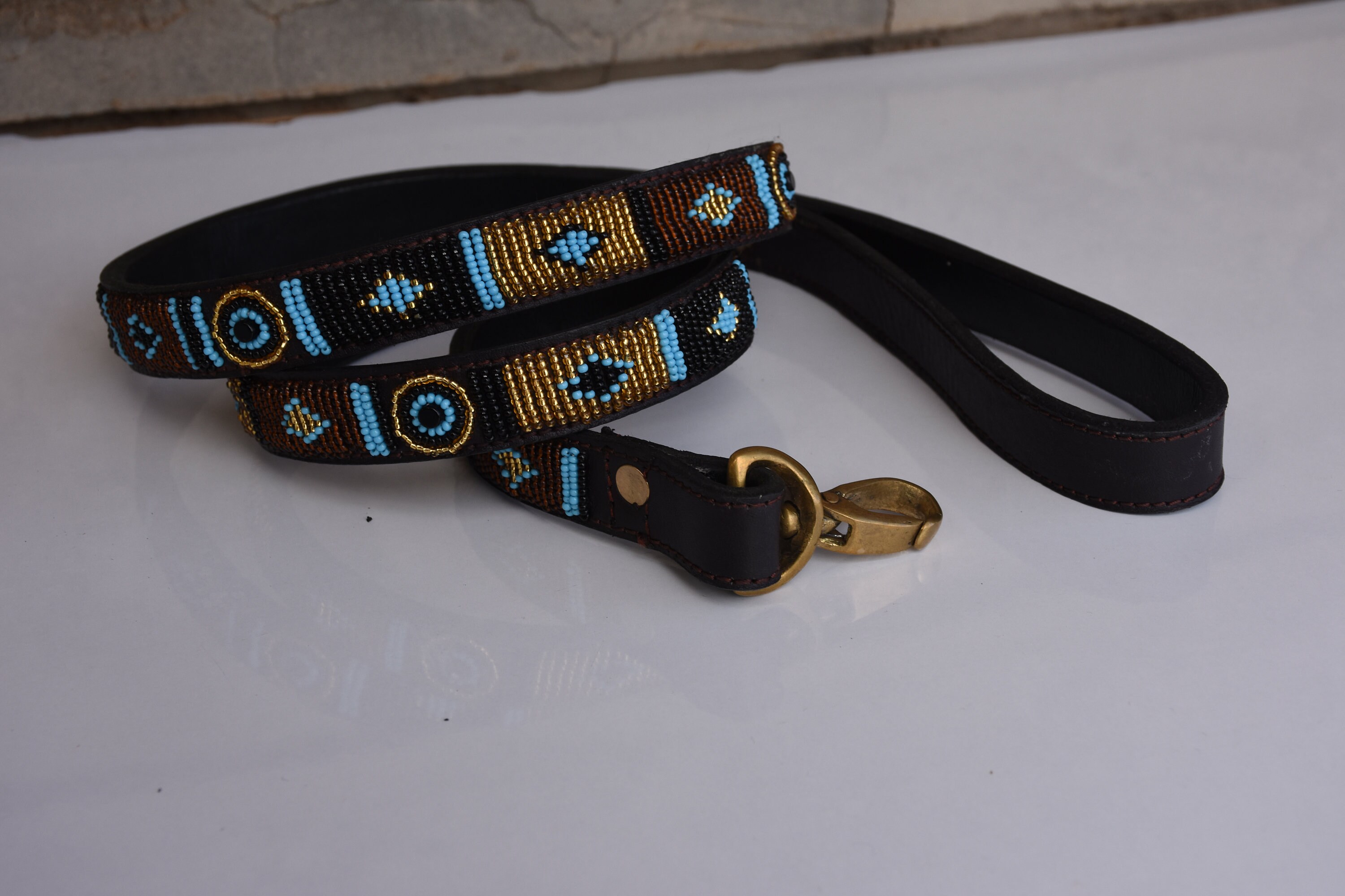 Beaded Leather Dog Leash African Handmade Leather Dog Lead Etsy UK