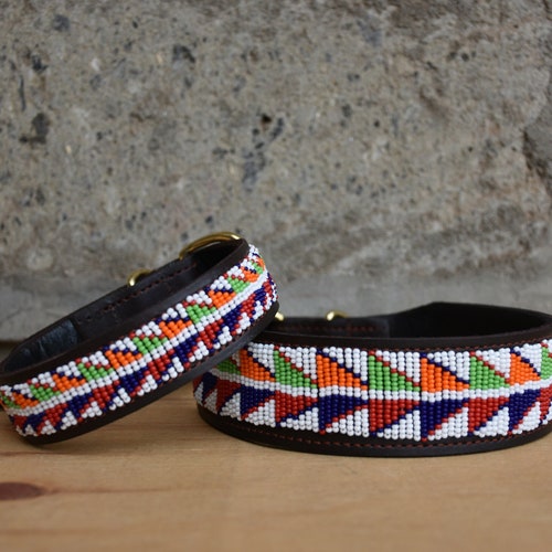 Leather Dog Collar African Beaded Dog Collar Maasai Dog Etsy