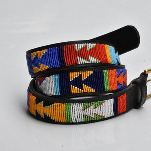 Masai belt, Leather belt, Beaded belt, Handmade belt, Maasai beaded leather belt, African beaded belt, Men belt, Casual belt, Boho belt, image 1