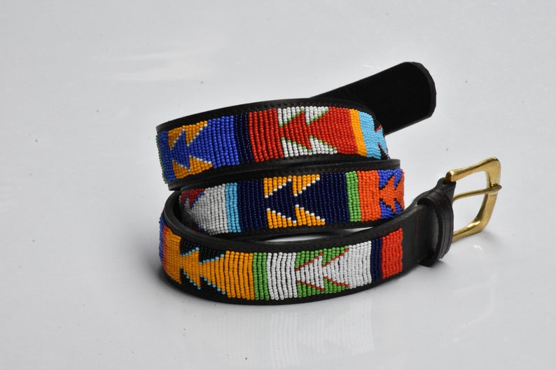 Masai belt, Leather belt, Beaded belt, Handmade belt, Maasai beaded leather belt, African beaded belt, Men belt, Casual belt, Boho belt, image 1