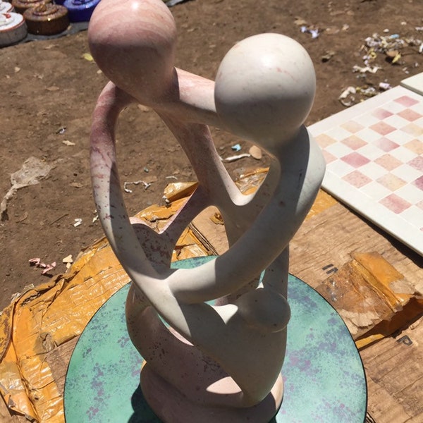 Keramik Familie Skulptur, Afrikanische Speckstein Figur, Stammbaum Skulptur Kenia, Speckstein Schnitzerei, Familienskulptur