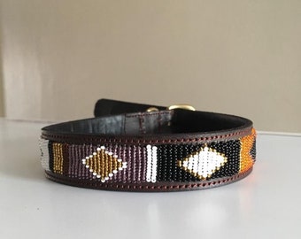 African Leather Dog Collar, Beaded Maasai Handmade Dog Collar, African Personalized Bead Dog Collar, Kenya Dog Collar African Pet Je