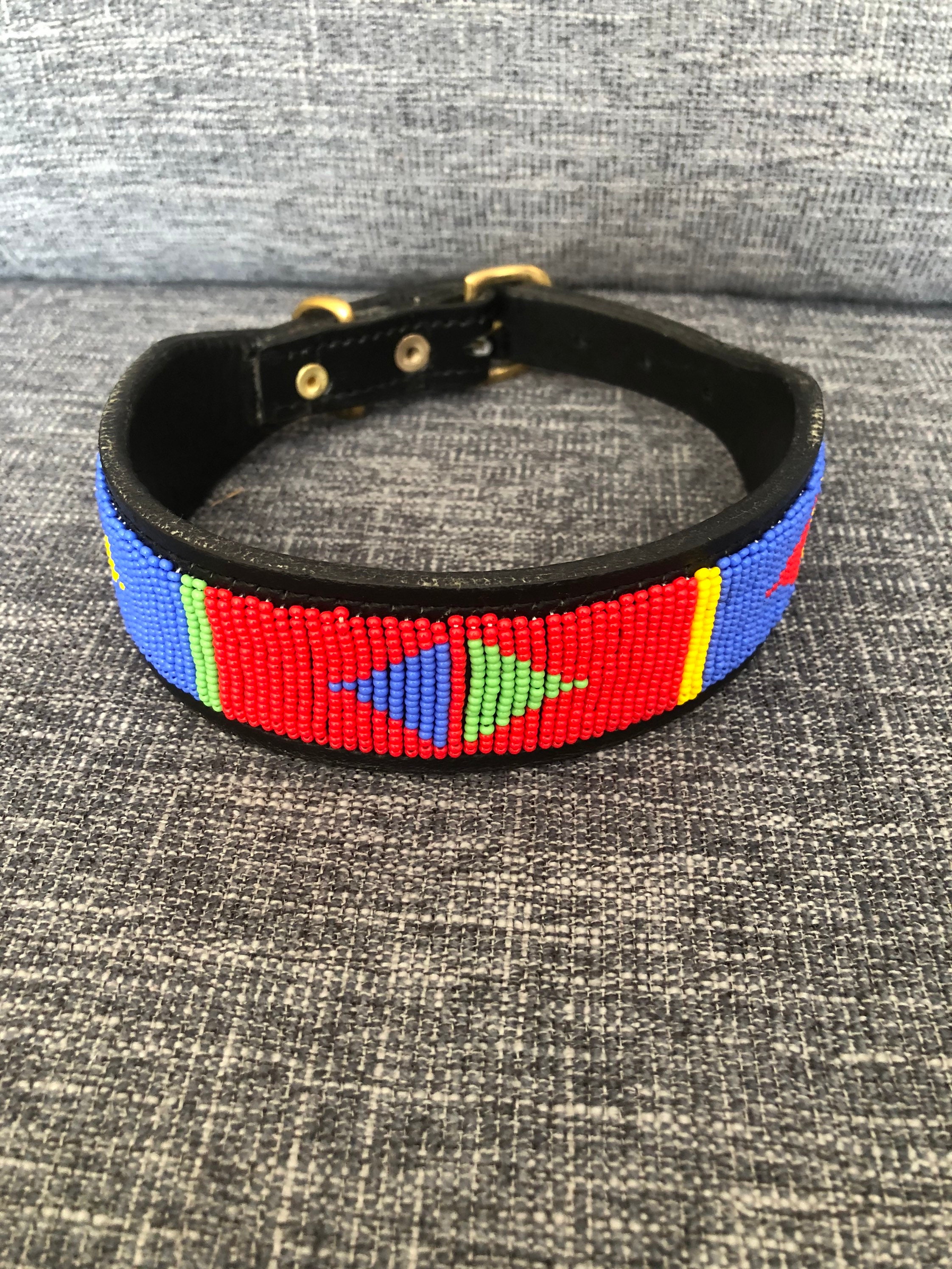Leather Dog Collar African Beaded Dog Collar Maasai Dog Etsy UK
