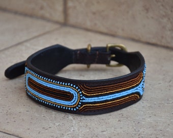 Leather Dog Collar, African Beaded Dog Collar, Maasai Dog Collar, Large Leather Dog Collar Personalized, Kenyan Dog Collar African P