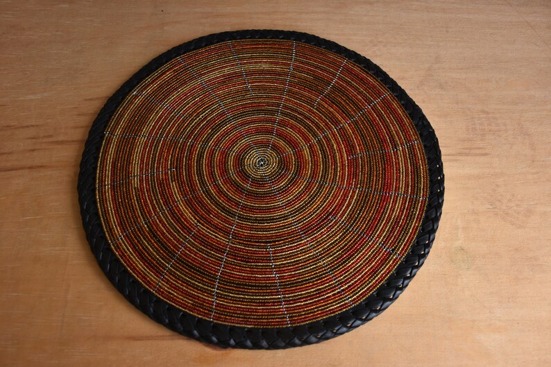 Table MatsCoasters Beaded Leather Table Mat Leather Mat Etsy