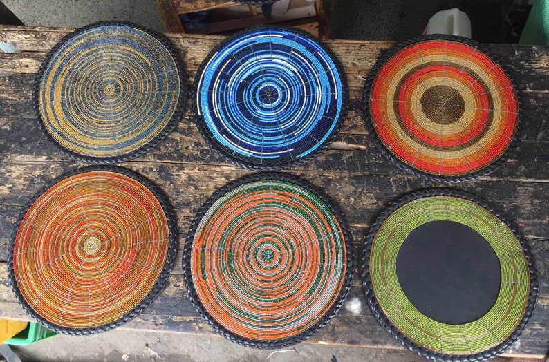 Table MatsCoasters Beaded Leather Table Mat Leather Mat Etsy