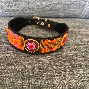 African Beaded Leather Dog Collar, Maasai Handmade Dog Collar, Personalized Bead Dog Collar, Kenyan Dog Collar African Pet Jewelry G image 8