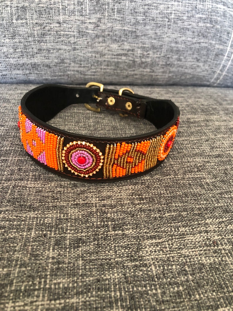 African Beaded Leather Dog Collar, Maasai Handmade Dog Collar, Personalized Bead Dog Collar, Kenyan Dog Collar African Pet Jewelry G image 8