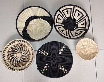 ON SALE Woven Wall Baskets Set , Black Wall Decor Baskets For Hanging, Tribal Decorative Baskets, Woven Decorative Baskets, African Home Dec