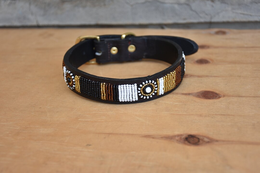 Leather Dog Collar, African Beaded Dog Collar, Maasai Dog Collar, Large