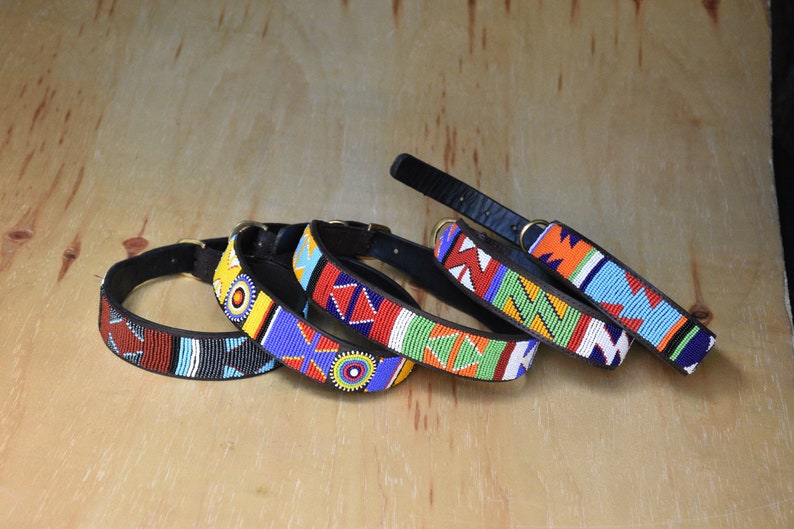 Leather Dog Collar, African Beaded Dog Collar, Maasai Dog Collar, Large Leather Dog Collar Personalized, Kenyan Dog Collar African P image 9