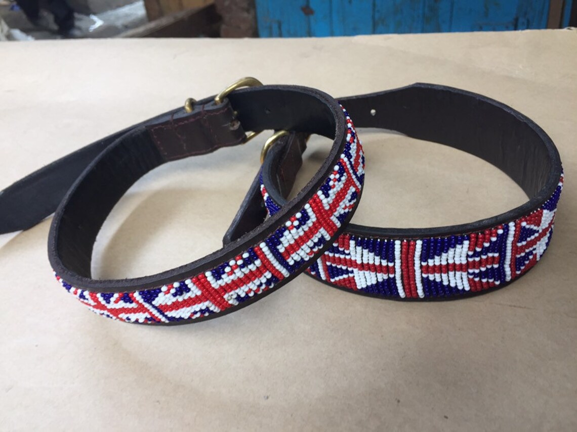 SALE Leather Dog Collar African Beaded Dog Collar Maasai Dog Etsy