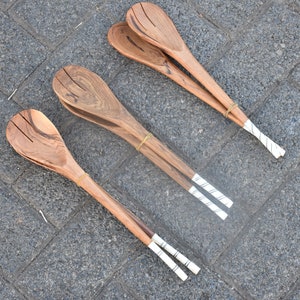 Wooden Kitchen Utensil Set, Carved Wood Salad Spoons, Handmade African Wooden Spoons, Set of 2 Olive Wood Cooking Spoon, Mothers day gift image 1