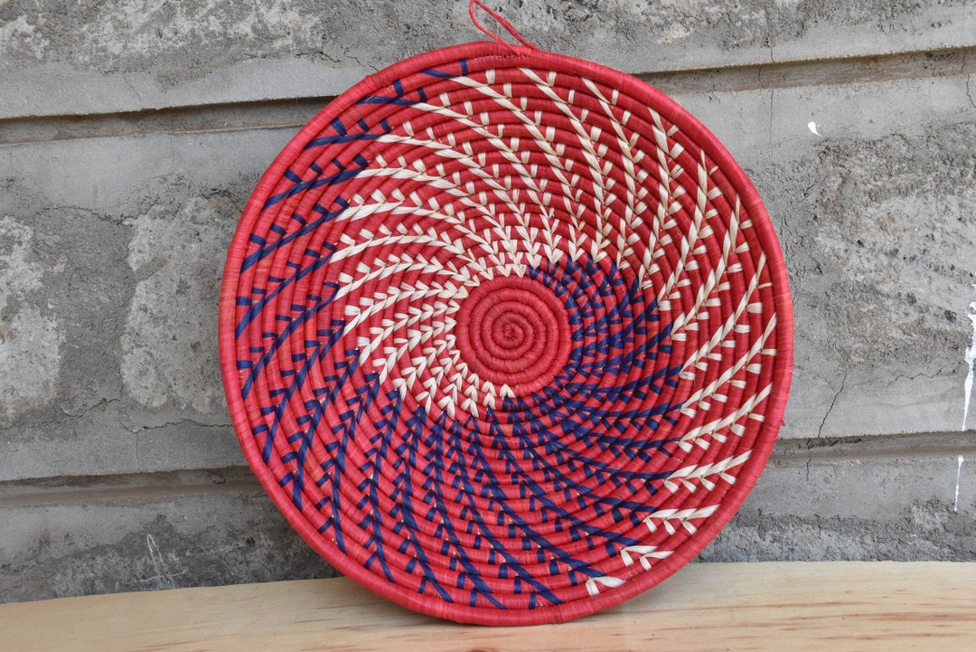 ON SALE African Wall Basket, Woven Wall Hanging Baskets Wall Decor, Woven Raffia Basket Bowl