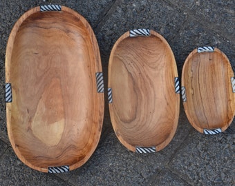 Decorative Wooden Bowl, Set of 3 Wooden Salad Serving Plate, Hand Carved Wooden Fruit Bowls, Wooden Dinner Set  Candle Decor Bowl, Wood gift