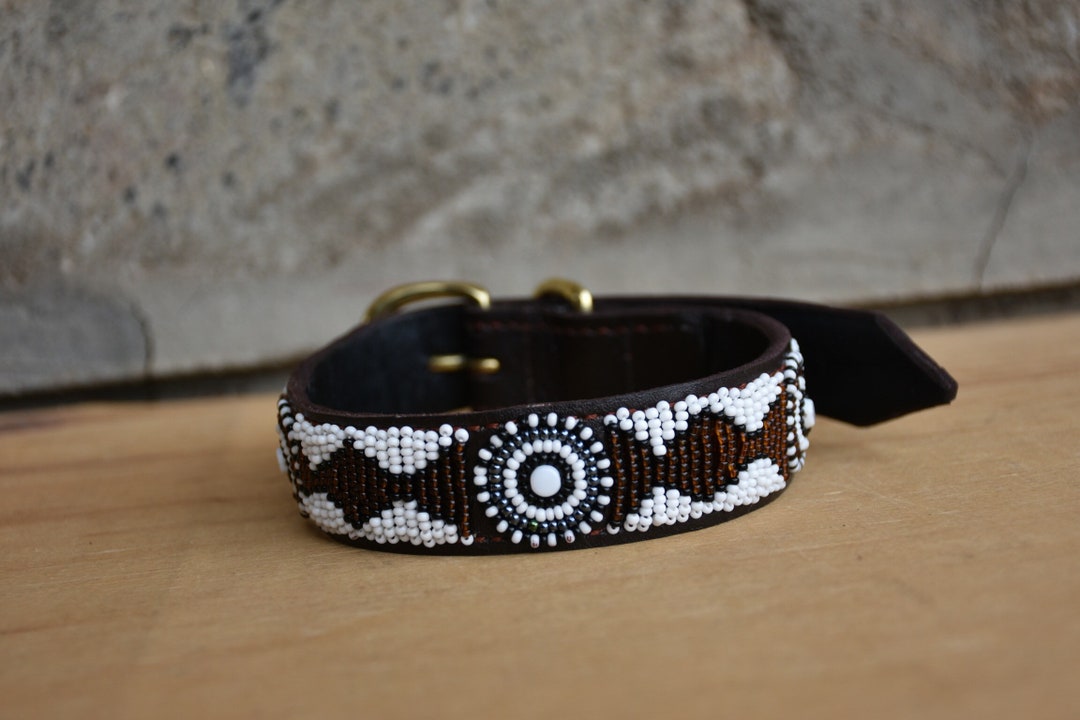 Leather Dog Collar, African Beaded Dog Collar, Maasai Dog Collar, Large
