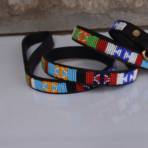 Beaded Leather Dog Leash African Handmade Leather Dog Lead Etsy
