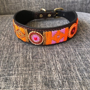 African Beaded Leather Dog Collar, Maasai Handmade Dog Collar, Personalized Bead Dog Collar, Kenyan Dog Collar African Pet Jewelry G image 3