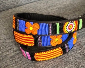 Beaded Leather Dog Collar, African Leather Dog Collar, Small Dog Collar Leather, Unique Maasai Leather Dog Collar Christmas Gifts For Him