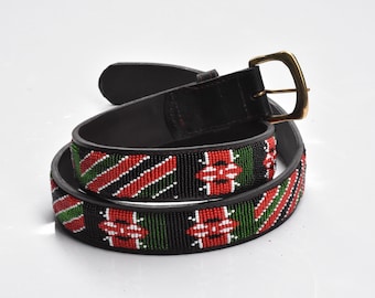 Leather belt, Beaded belt, Handmade belt, Kenyan belt, Maasai beaded leather belt, African beaded belt, Men belt, Casual belt, Boho belt,