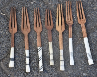 Wooden Kitchen Fork Bone Handles, Handmade Wood Serving Fork, Handcrafted Wooden cutlery, Rustic Kitchen Utensils, Wood Kitchen Set Mom Gift